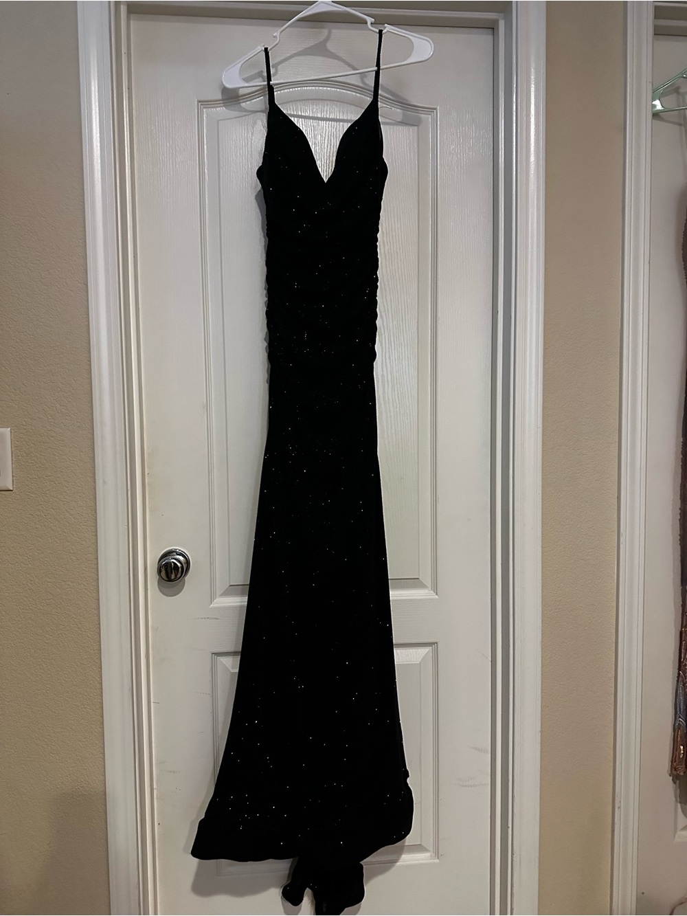 Windsor Black Sparkle Spaghetti-Strap Evening Gown